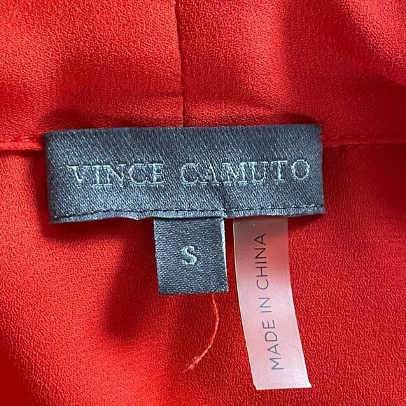 VINCE CAMUTO Bright Orange, High-Low Blouse, Draped Crisscross Front, Size S - Picture 3 of 9